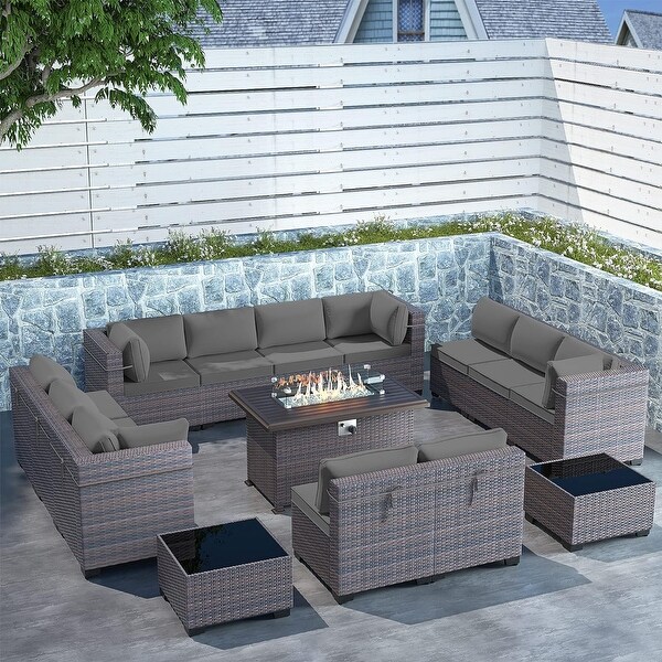 Outdoor Sectional Conversation Sofa Set with Firepit Coffee Table Cushions