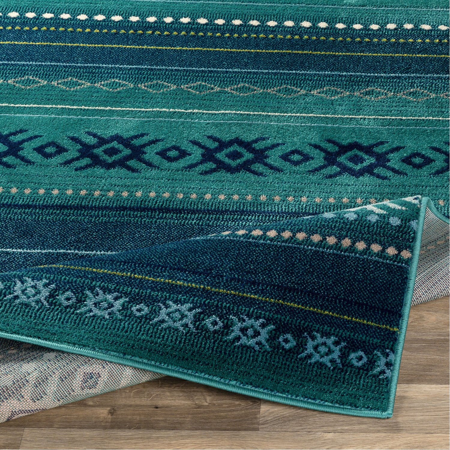 Paramount Rug in Teal, Dark Blue, Aqua, Lime, Light Gray, Cream