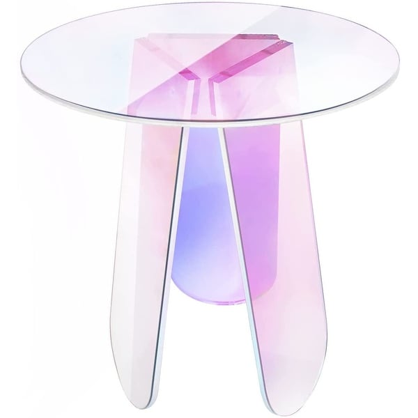 Acrylic Rainbow Color Coffee Table Iridescent Glass Round Side Table