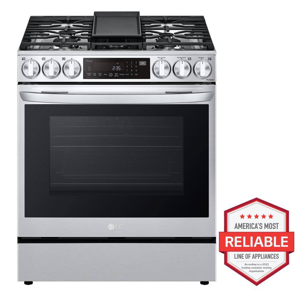 LG 6.3 cu. ft. Slide-in Gas Range with EasyClean Instaview and Air Fry in Printproof Stainless Steel LSGL6335F