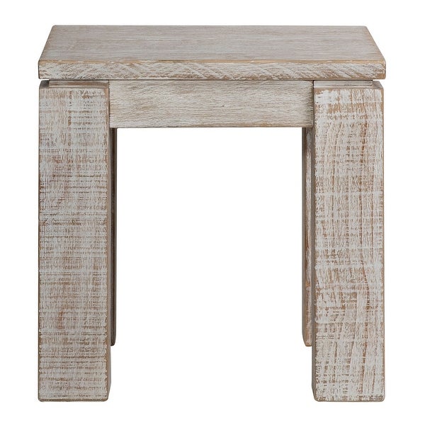 Datona 22-inch Square Reclaimed Pine Block Feet Side Table， Natural Finish