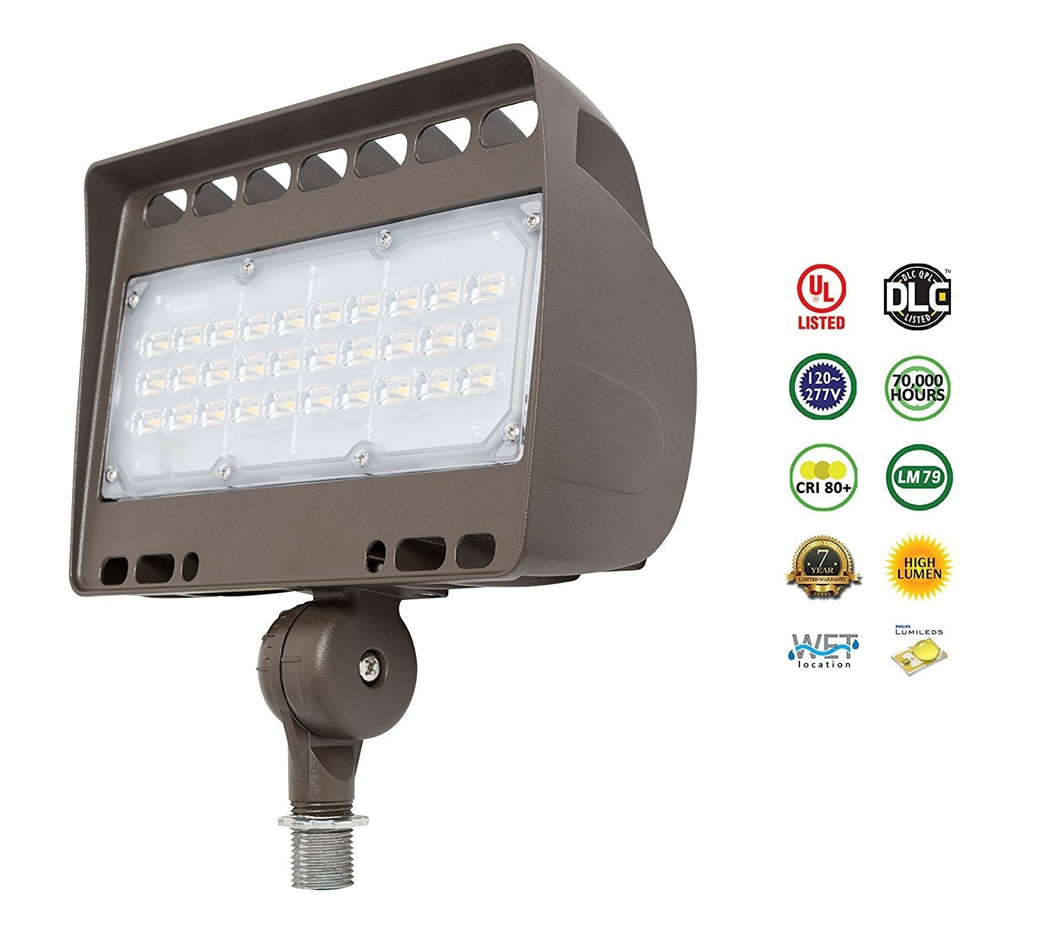 Westgate Outdoor LED Yard Security Floodlight – Aluminum Housing – Dimmable - High Lumen - Waterproof IP65 - 120-227V - (50 Watt， 3000K Warm White)