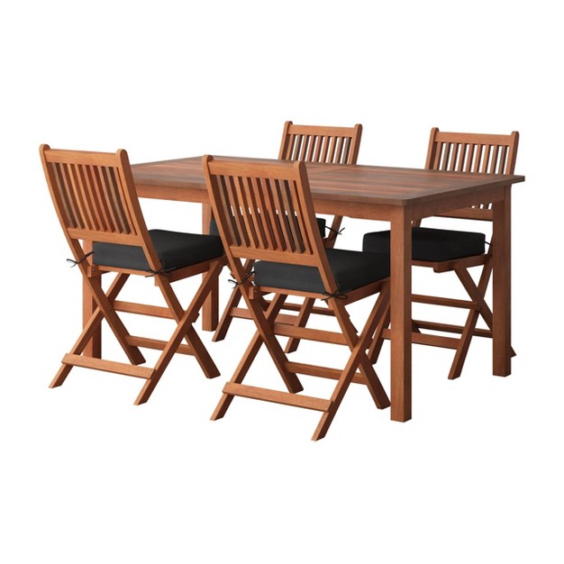 5pc Outdoor Dining Set Natural Hardwood Weather resistant Foldable Chairs Corliving