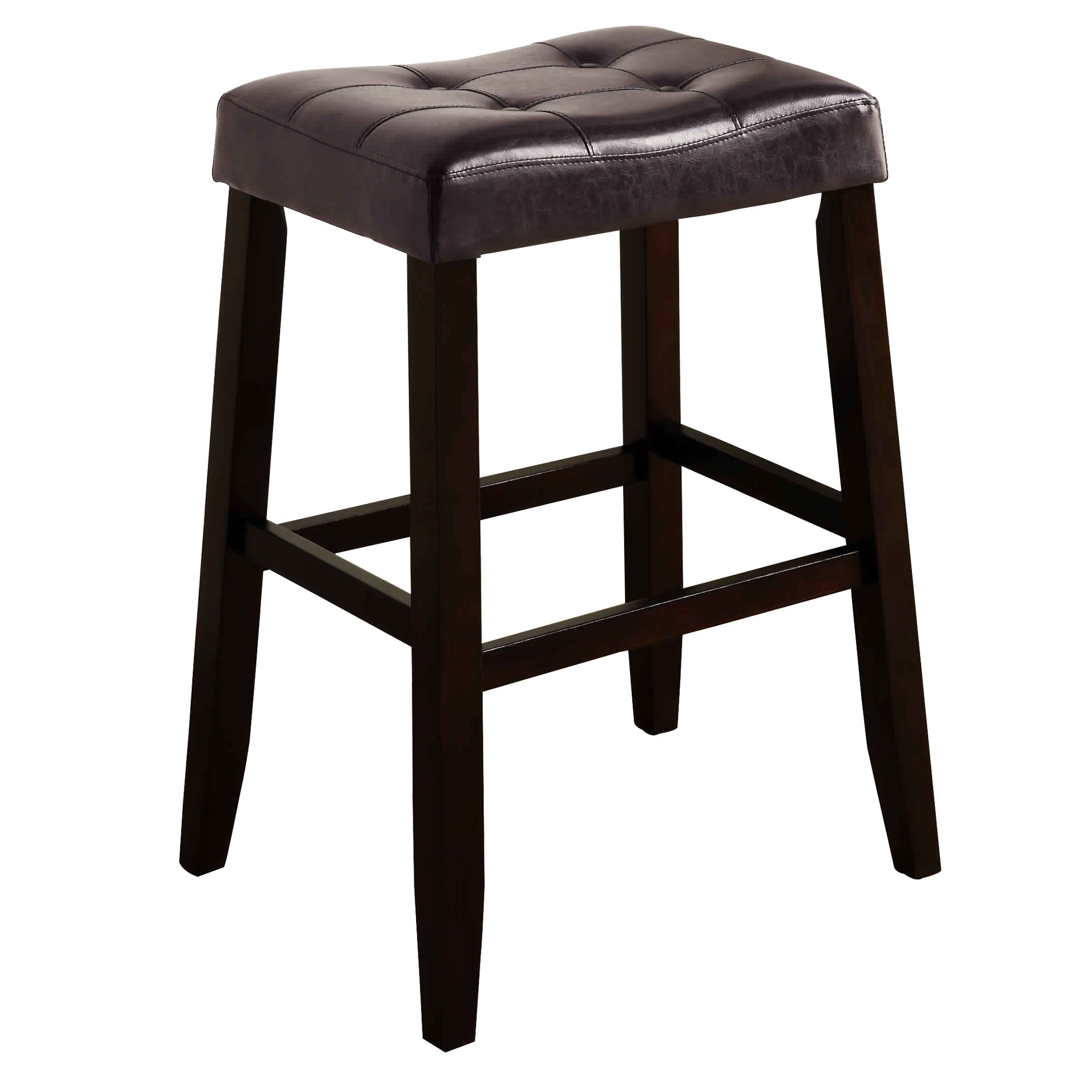 Wooden Stool with Saddle Seat and Button Tufting， Set of 2， Brown