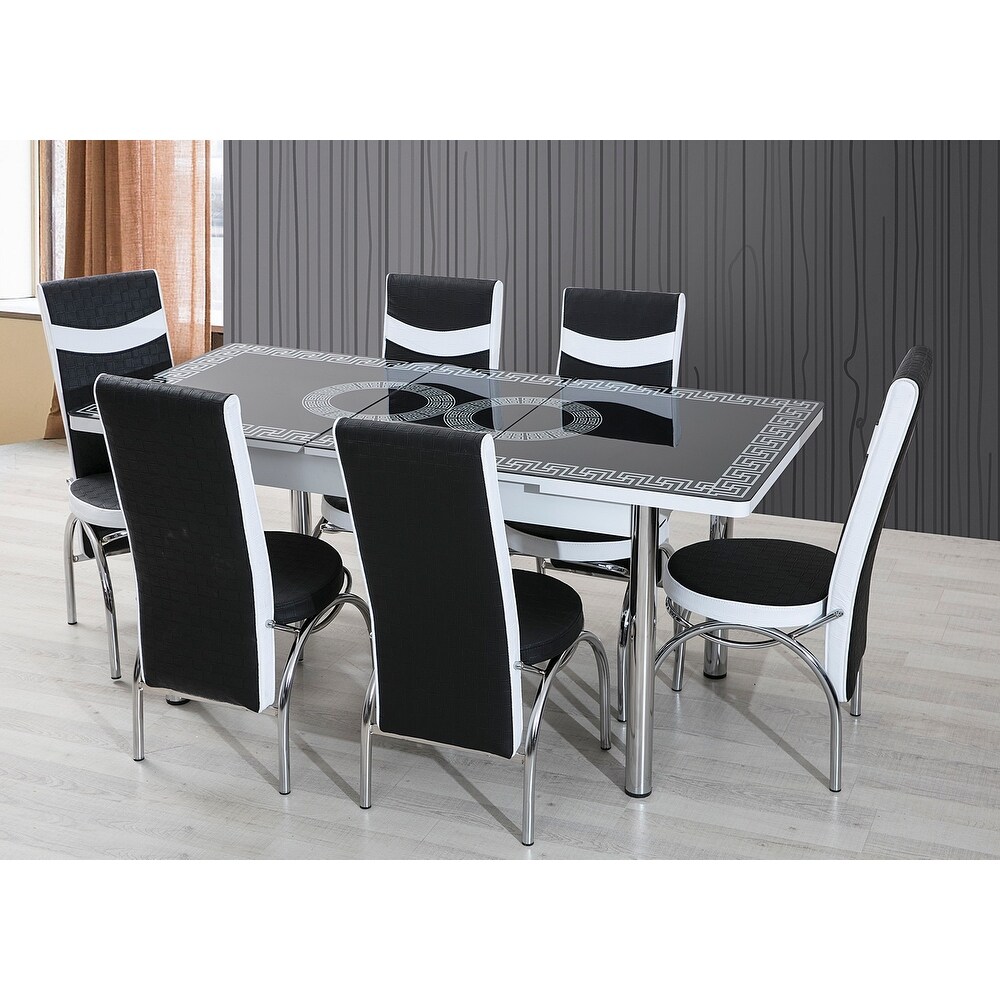 Lansdale Modern Black and White 7 piece Dining Set