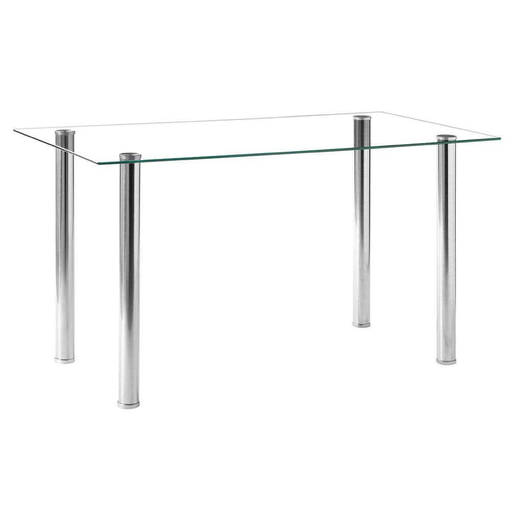 Winado 53 in. Rectangle Silver Glass Top Dining Table (Seats 6) 303868581712