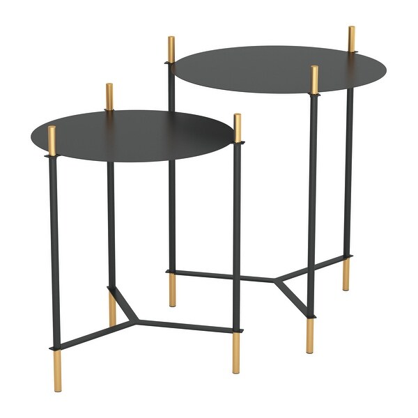 Set of 2 Jerry Side Tables Black and Gold - 18.5