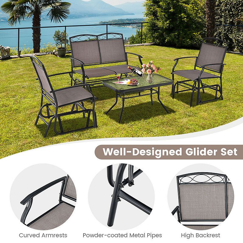 Outdoor Gliding Loveseat Chair With Tempered Glass Coffee Table - 2 Pieces