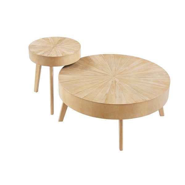 Round Wood Coffee Table， Farmhouse Round Coffee Table for Living Room， Solid Wood Circle Center Table - as picture