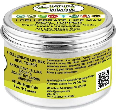 Natura Petz Organics I-Cellebrate Life Max Cat Supplement， 4-oz jar