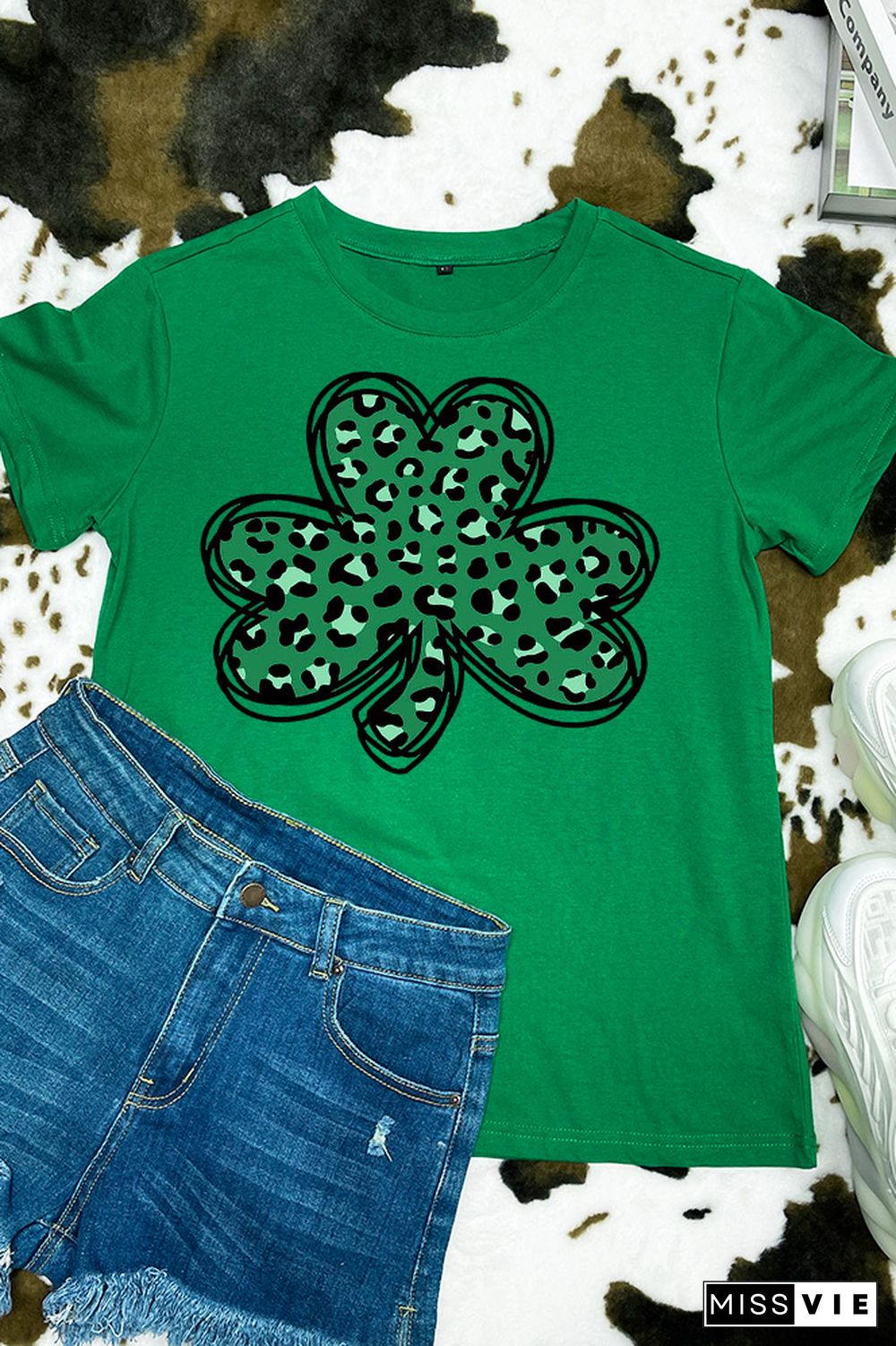 Clover Lucky Letter Print Short Sleeve Graphic Tee Wholesale