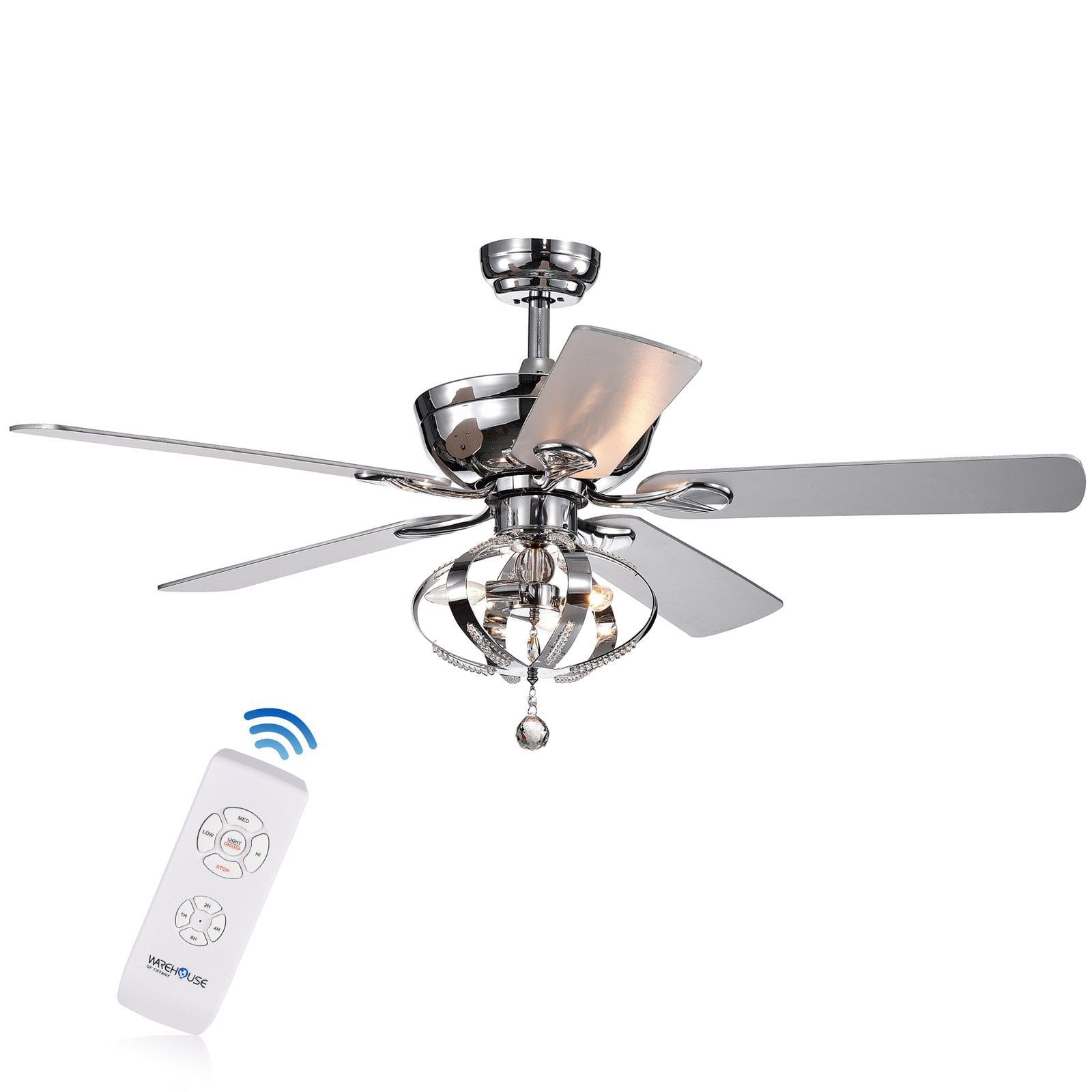 Tatiana 5-blade 52-inch Chrome Ceiling Fan with 3-Light Royal Chandelier (Remote Controlled)