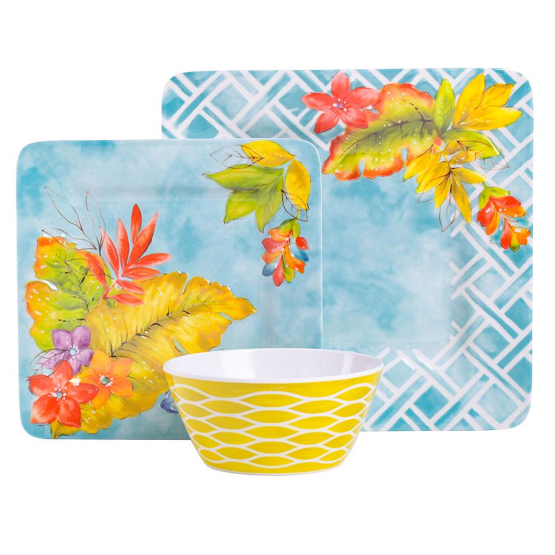 Laurie Gates Tropicalla 12 Piece Square Melamine Dinnerware Set