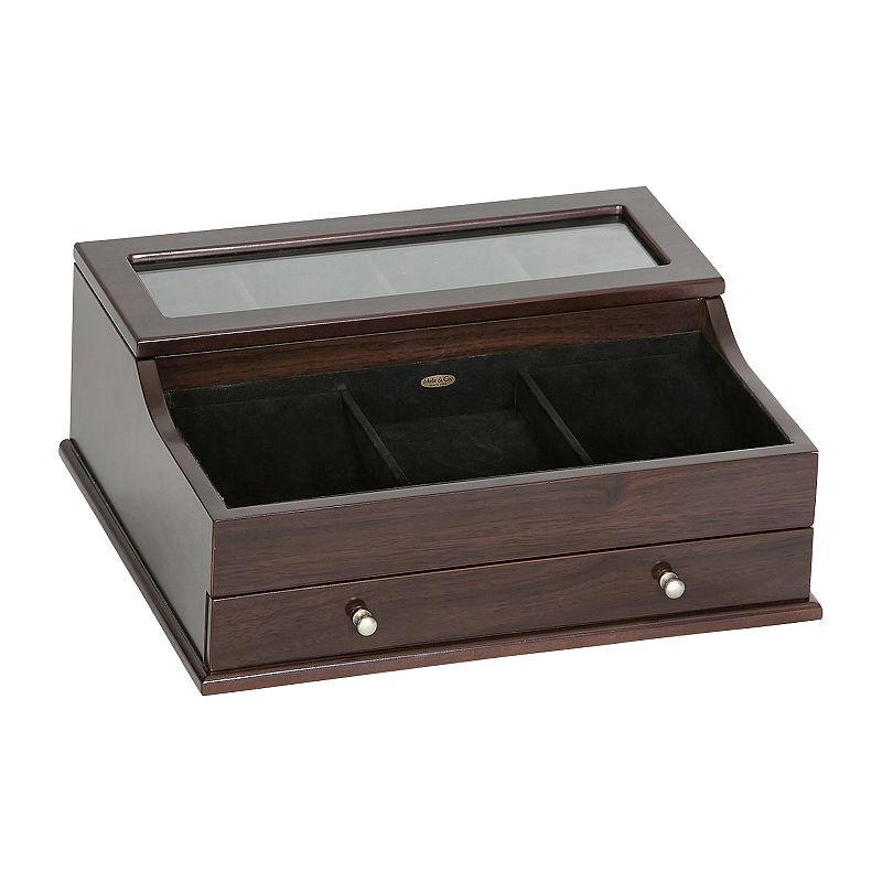 Mele and Co. Wood with Mahogany Finish Hampden Men's Glass Top Watch Box and Dresser Top Valet