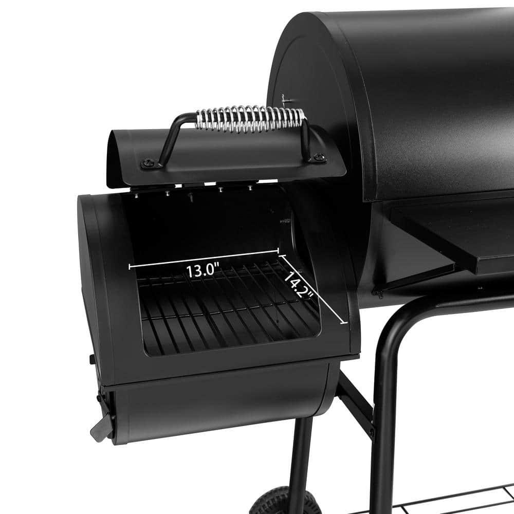 Royal Gourmet Charcoal Grill with Offset Smoker and Side Table in Black plus a Cover