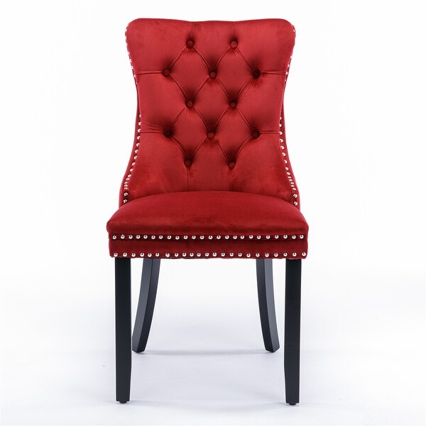 High-end Tufted Velvet Dining Chair with Wood Legs (Set of 2)