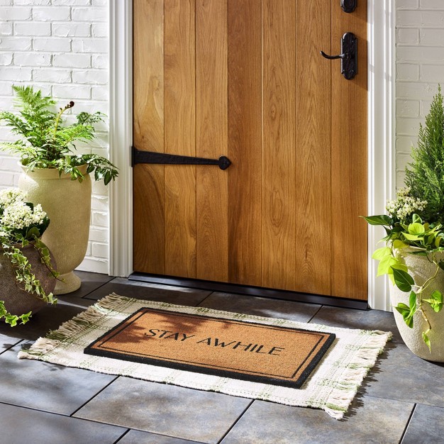 x27 stay Awhile x27 Coir Doormat Black Designed With Studio Mcgee