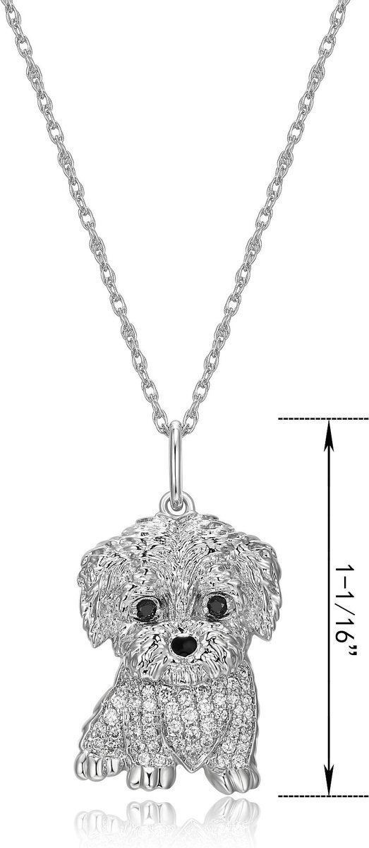 Scamper and Co Rhodium Plated Sterling Silver Maltese Pendant Necklace