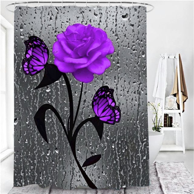 5 Colors Rose Print 3D Waterproof Polyester Shower Curtain or Anti-slip Bath Mat Set