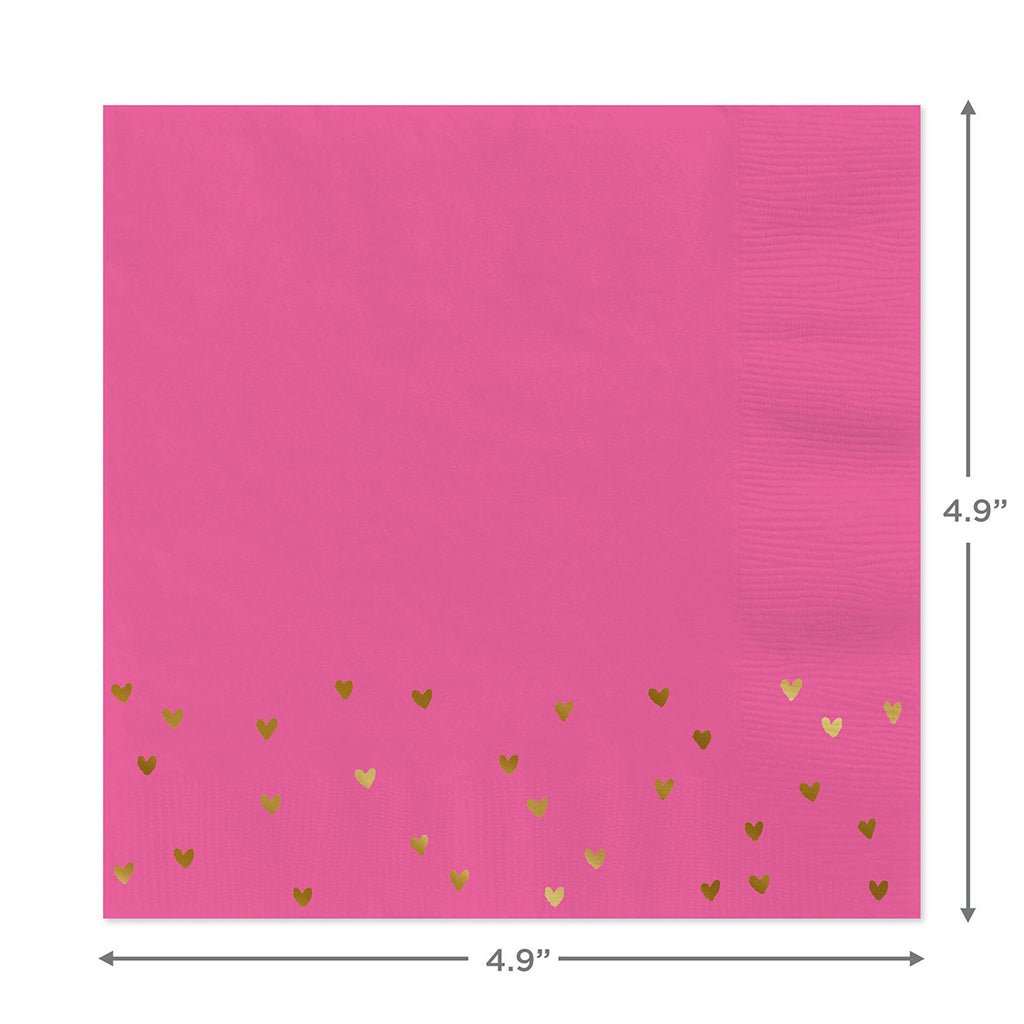 Hallmark  Foil Hearts on Pink Cocktail Napkins, Set of 16