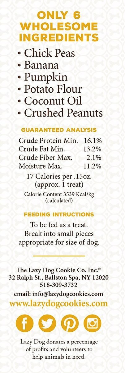 The Lazy Dog Cookie Co. Grain-Free Crushed Peanut Sprinkled Banana Limited Ingredient Crunchy Baked Dog Treats， 14-oz box