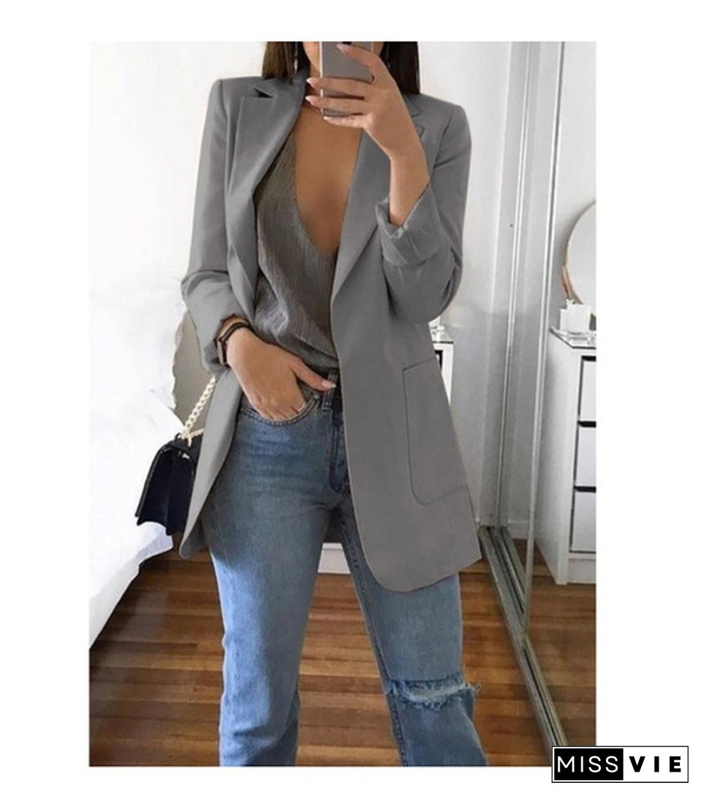 New Fashion Casual Women Slim Suit Retro Solid Color Suits Jacket Long Sleeve Blazers Office Tops Female Jacket Blazers Plus Size S-5Xl