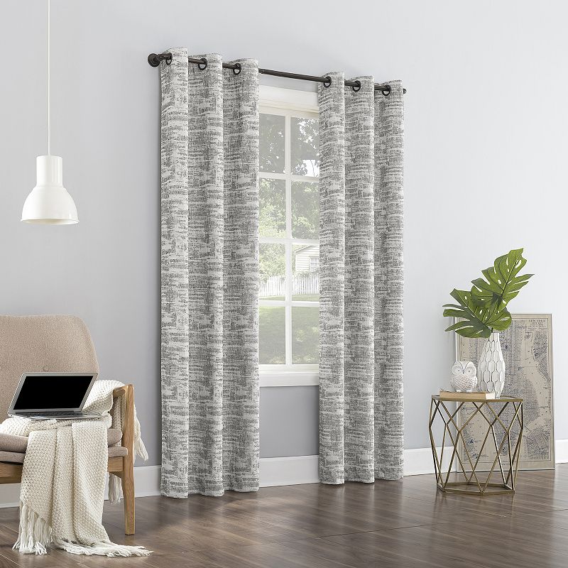 Sun Zero Parrish 100% Blackout Thermal Distressed Grid Grommet Window Curtain