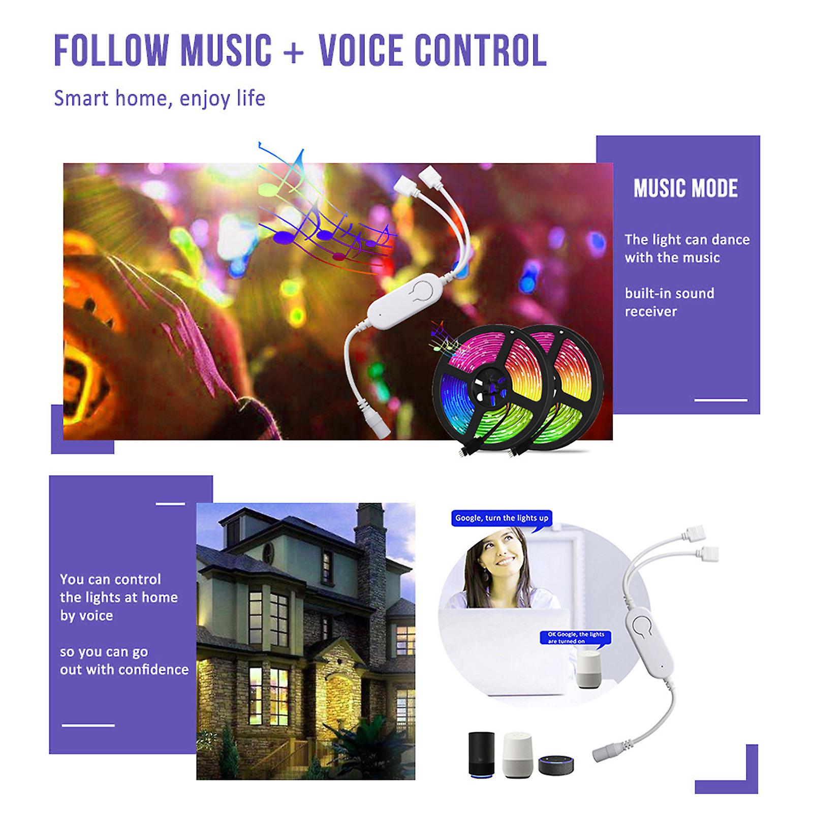 White Wifi 2 Dc5v~12v Wifi Rgb Controller Led Strip Light Controller Wireless Smart Strip Light Controller Voice Control Compatible With Google Home and