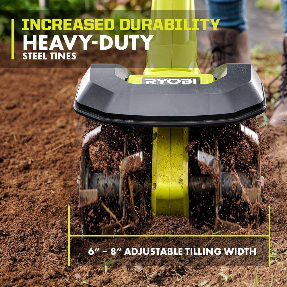 RYOBI 40V HP Brushless 18 in. Battery Powered Rear Tine Tiller  18V ONE+ 8 in. Cordless Cultivator - 40V  18V 4 Ah Batteries RY40720-C