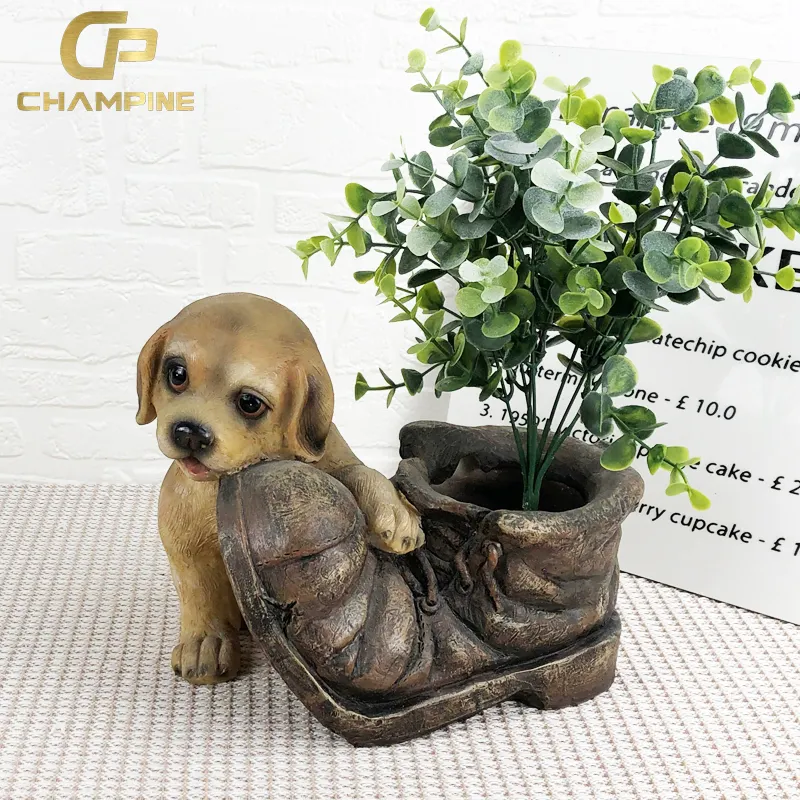 New Design Boot Shape Resin Planter Lovely Puppy Shape Animal Flower Pot Garden Supplies Decor Large Plant Pots