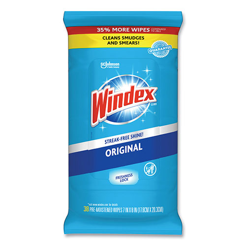 SC Johnson Windex Glass and Surface Wet Wipe | Cloth， 7 x 8， 38