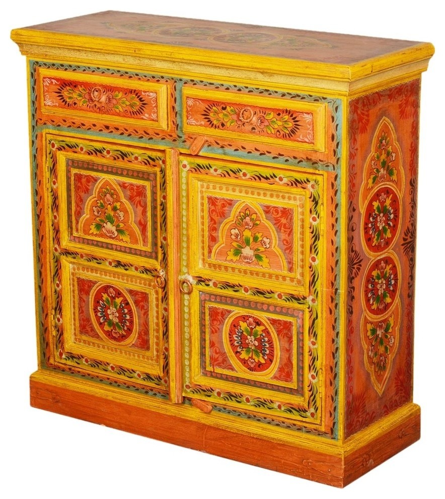 Bradford Hand Painted Mango Wood 2 Drawer Storage Cabinet   Mediterranean   Accent Chests And Cabinets   by Sierra Living Concepts Inc  Houzz