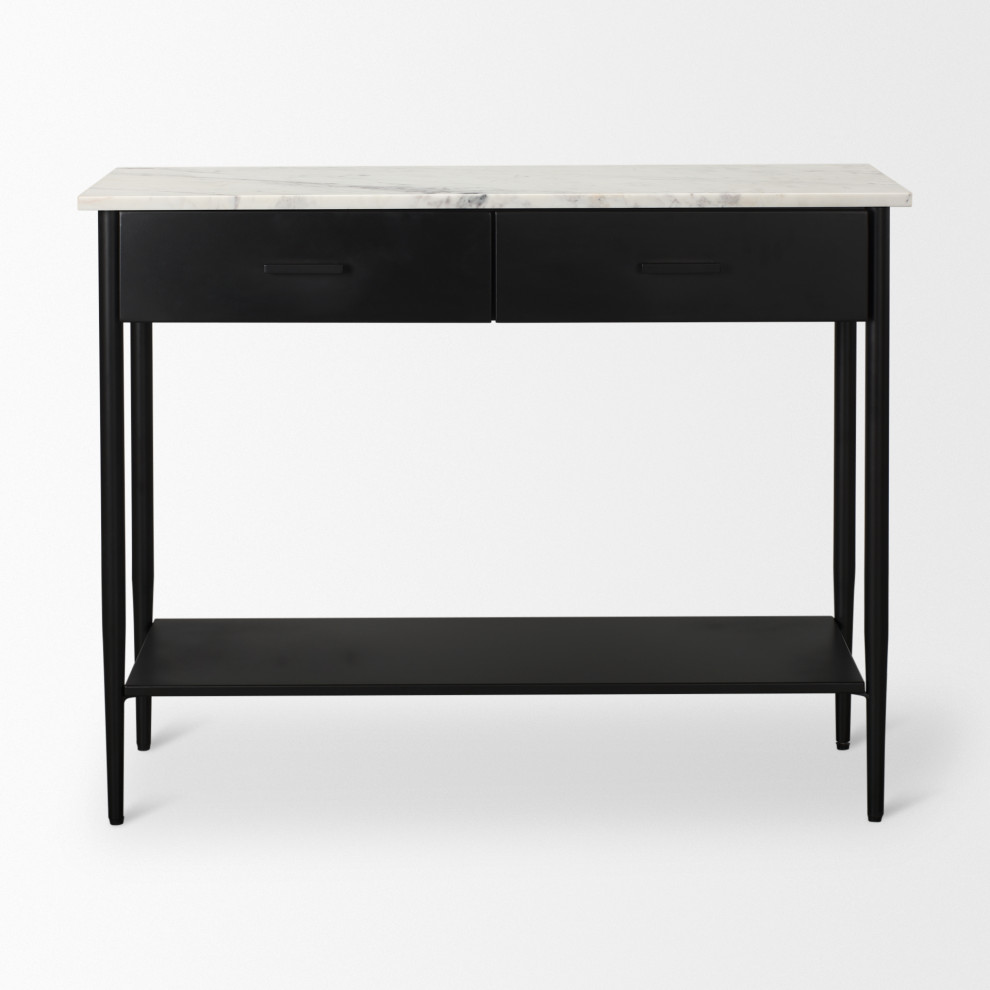 Amika White Marble Top With Black Metal Base Console Table   Modern   Console Tables   by Mercana  Houzz