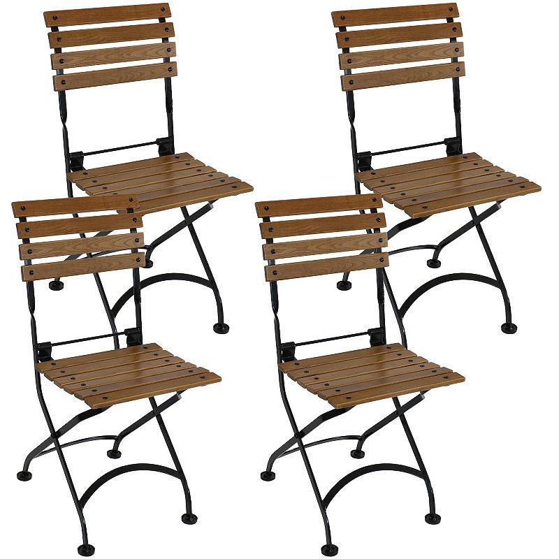 Sunnydaze European Chestnut Wood Folding Bistro Dining Chair - Set of 4