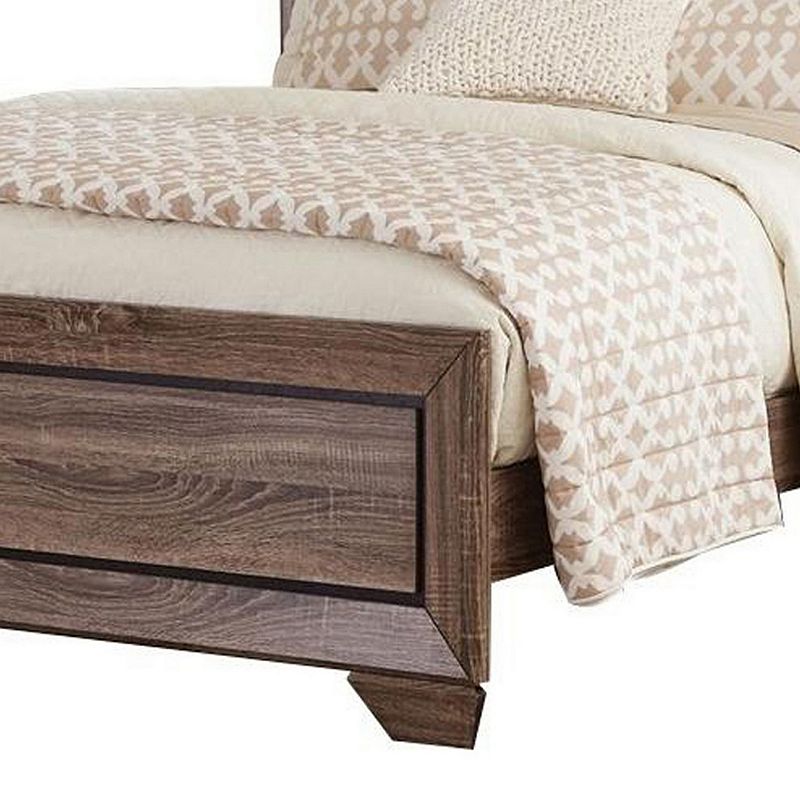 Transitional Style California King Bed with Plank Headboard， Taupe Brown