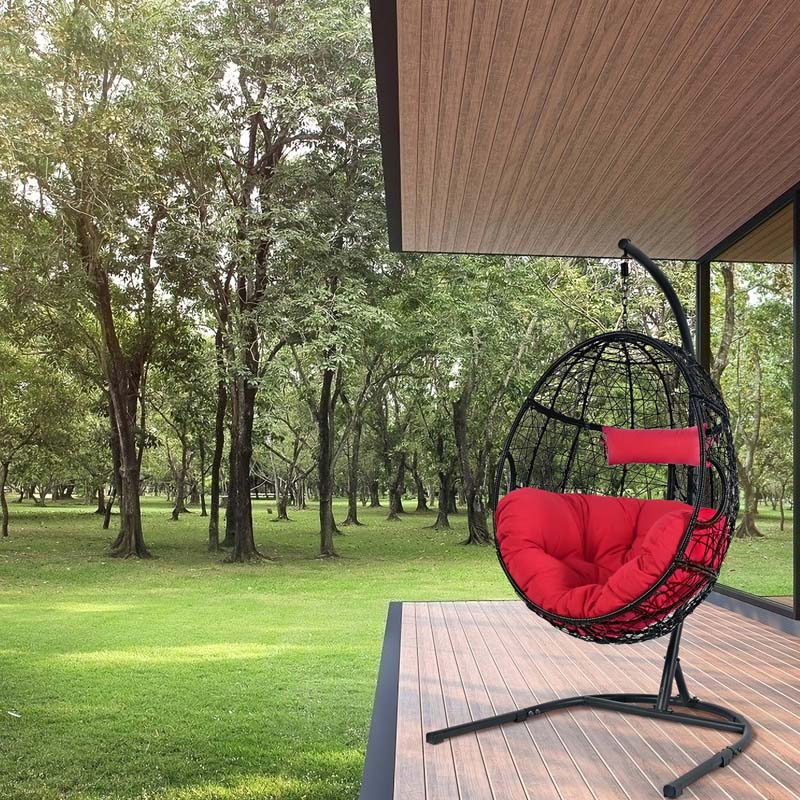 Outdoor Indoor Hanging Egg Chair Hammock Swing Chair with C Hammock Stand Set, Soft Seat Cushion & Pillow