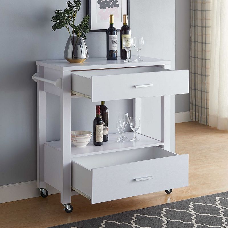 FC Design 4 Wheel Kitchen Cart with 2 Drawers and 2 Tier Display and Storage Unit