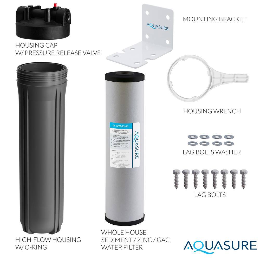 AQUASURE Fortitude V2 Series Whole House Triple Purpose Water Filter SedimentCarbonSiliphos Scale Inhibitor Large Gray System AS-FL-25SPXH