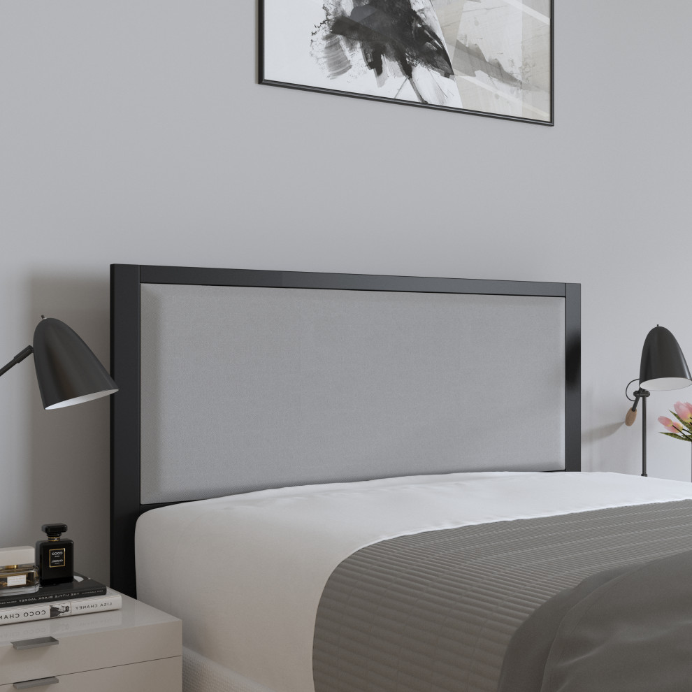 Metal Upholstered Headboard With Adjustable Rail Slots   Transitional   Headboards   by Merrick Lane  Houzz