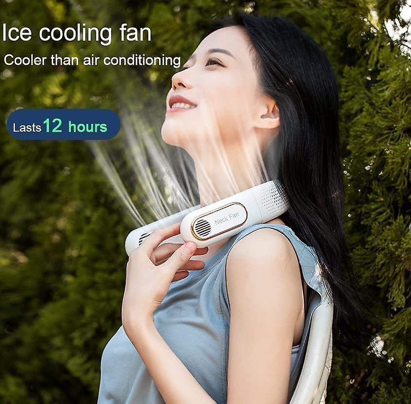 Usb Portable Neck Fan Fan 5000mah 4 Led Display Bladeless Turbine Motor Quiet Person Necklace Neck Fan Rechargeable Cooler 3 Speeds