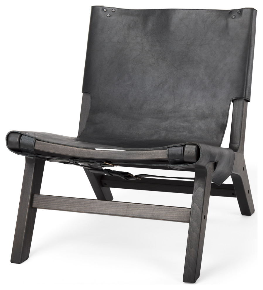 Brodie Black Leather Modern Wood Frame Armless Accent Chair   Transitional   Armchairs And Accent Chairs   by Rustic Edge  Houzz