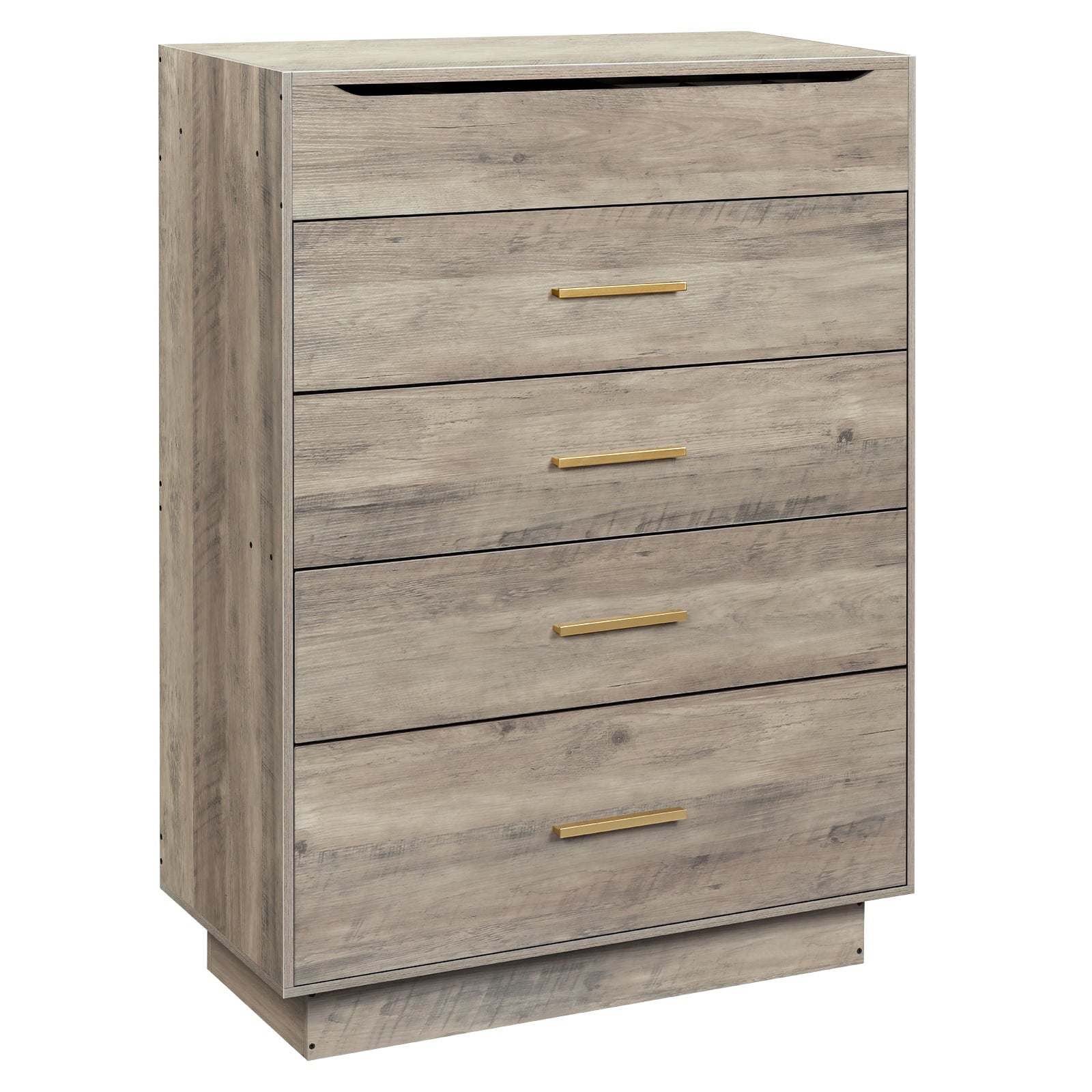 5-Tier Wood Lift Top Dresser Drawer Chest with Inside Mirror, Gray