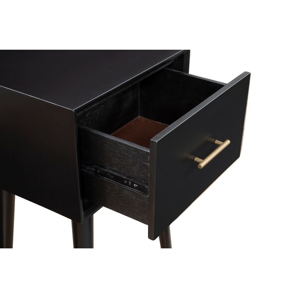 End Table with 1 Drawer and Angled Legs， Black