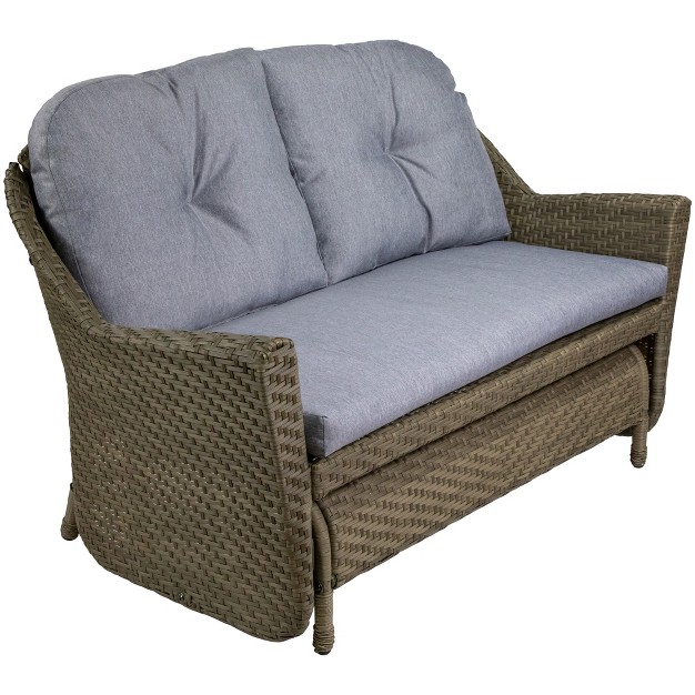 Taupe Gray Resin Wicker Deep Seated Double Glider With Gray Cushions