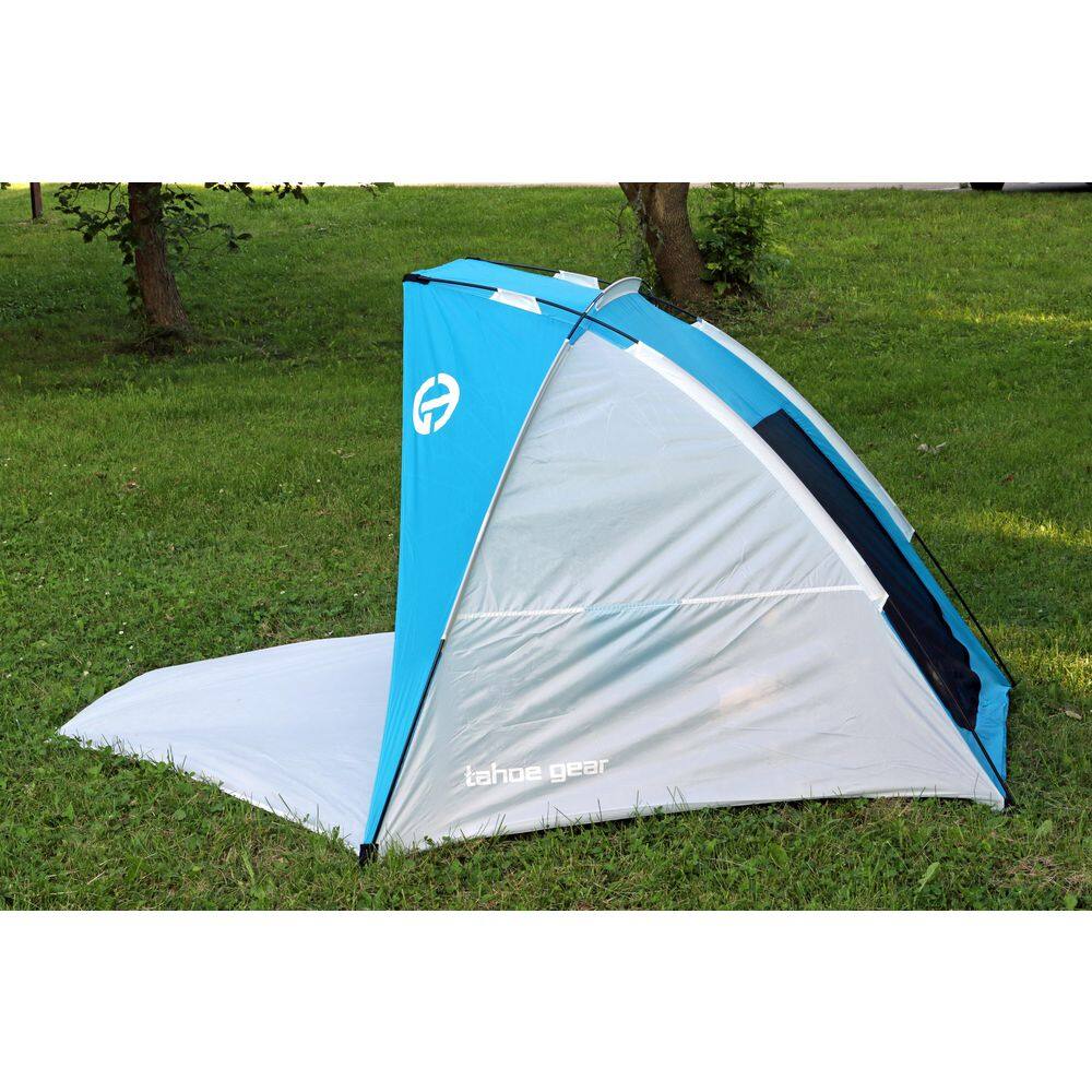 Tahoe Gear Cruz Bay Summer Sun Shelter and Beach Shade Tent Canopy Blue and White TGT-CRUZBAY-2-B