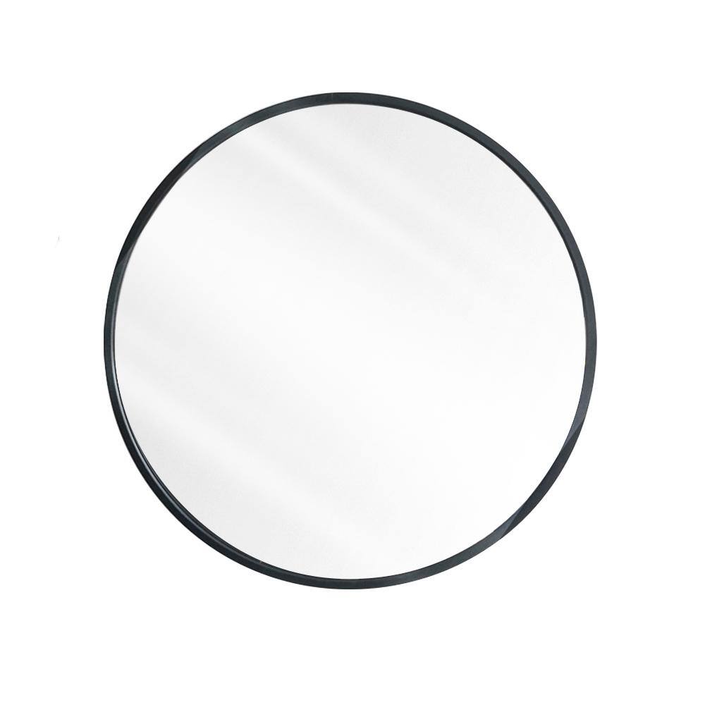 tunuo 28 in. W x 28 in. H Round Metal Framed Wall Bathroom Vanity Mirror in Black SF-WM2828B