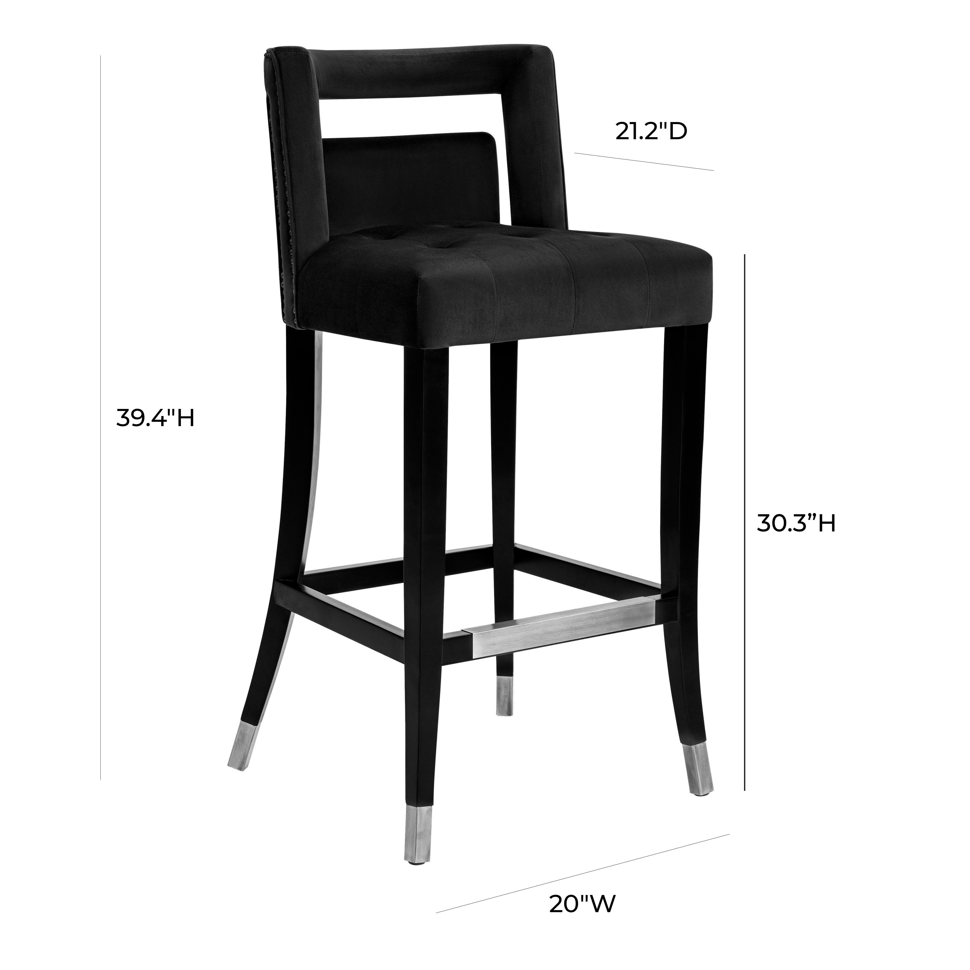 TOV Furniture Hart Black Velvet Upholstered Bar Stool With Silver Tipped Legs