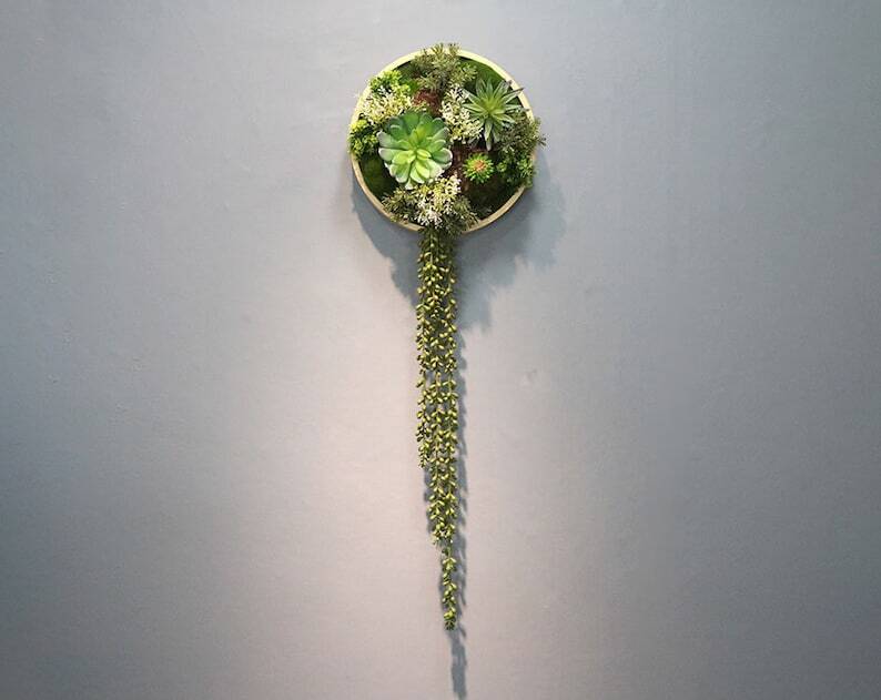 Realistic Faux Artificial Succulents Living Wall Art Decor Wood Framed