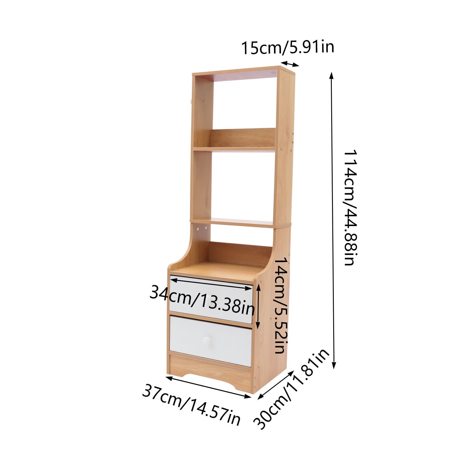 SHZICMY Modern Nightstand with 2 Drawers, Tall Bed End Table/Bedside Table, Wooden Storage Shelf Maple+White