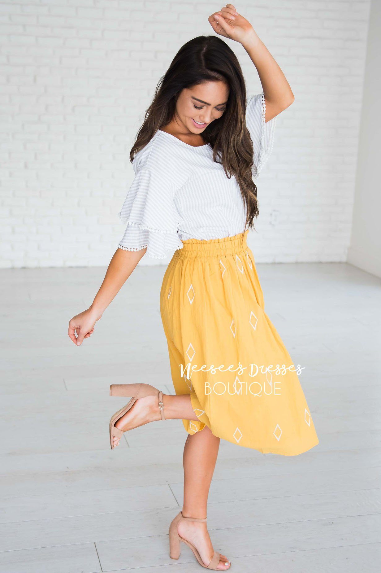 Diamond Print Smocked Waist Skirt